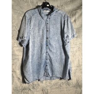 Jane + Delancey Womens 1X Acid Wash Blue Denim Look Button Down Shirt